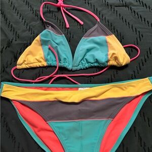 Wet Seal Blue and Yellow Bikini Color Block Design